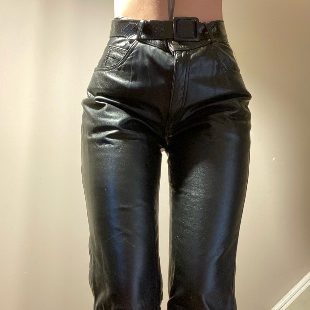 Vintage Genuine Leather High Rise Straight Leg Leather Pants - Picture 2 of 6